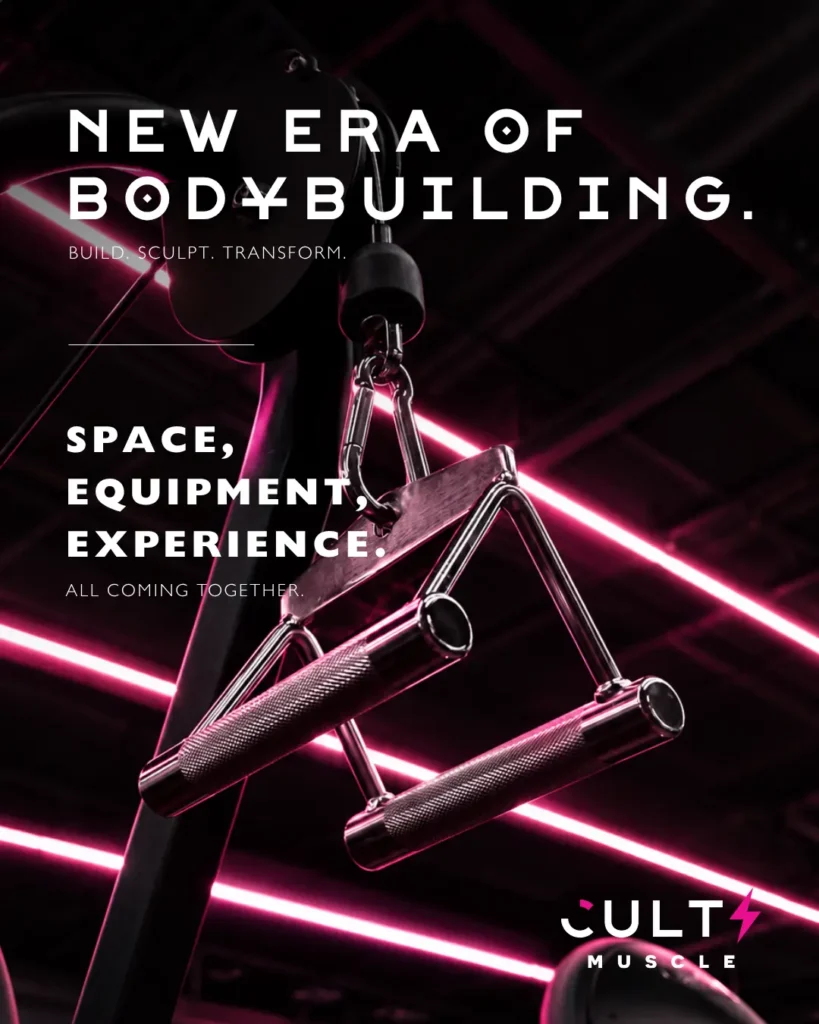 CULT Muscle announcement introducing a new bodybuilding space, equipment and training experience.