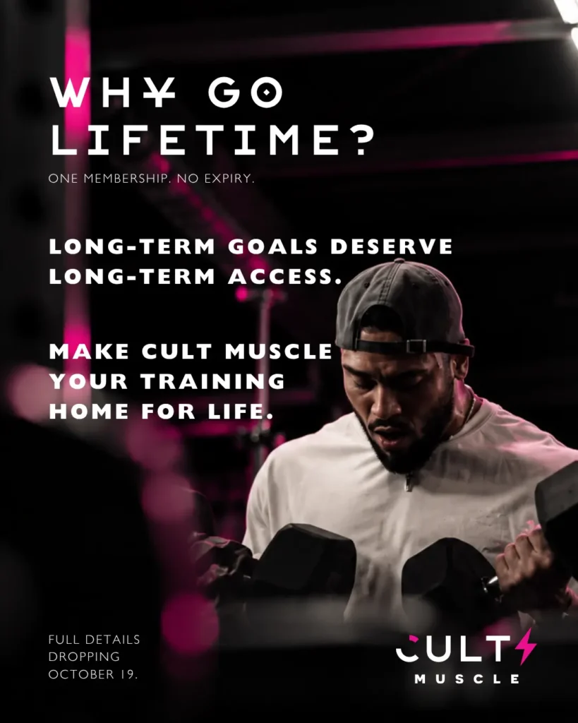 CULT Muscle lifetime membership announcement.